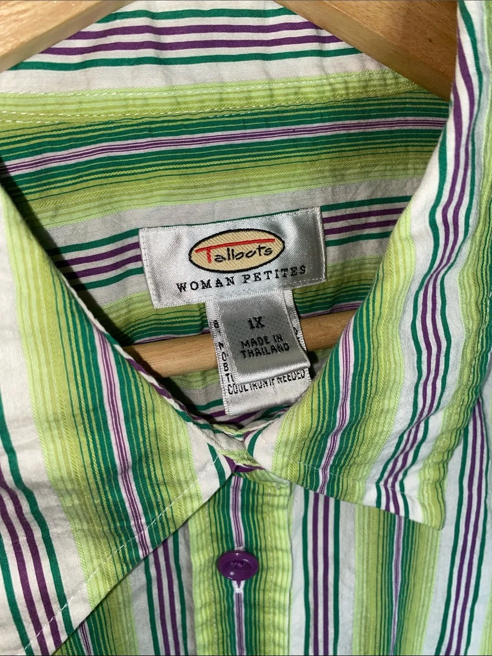 Talbots Green Striped Long-Sleeve Button-Down Shirt Size 1XP - Picture 2 of 6